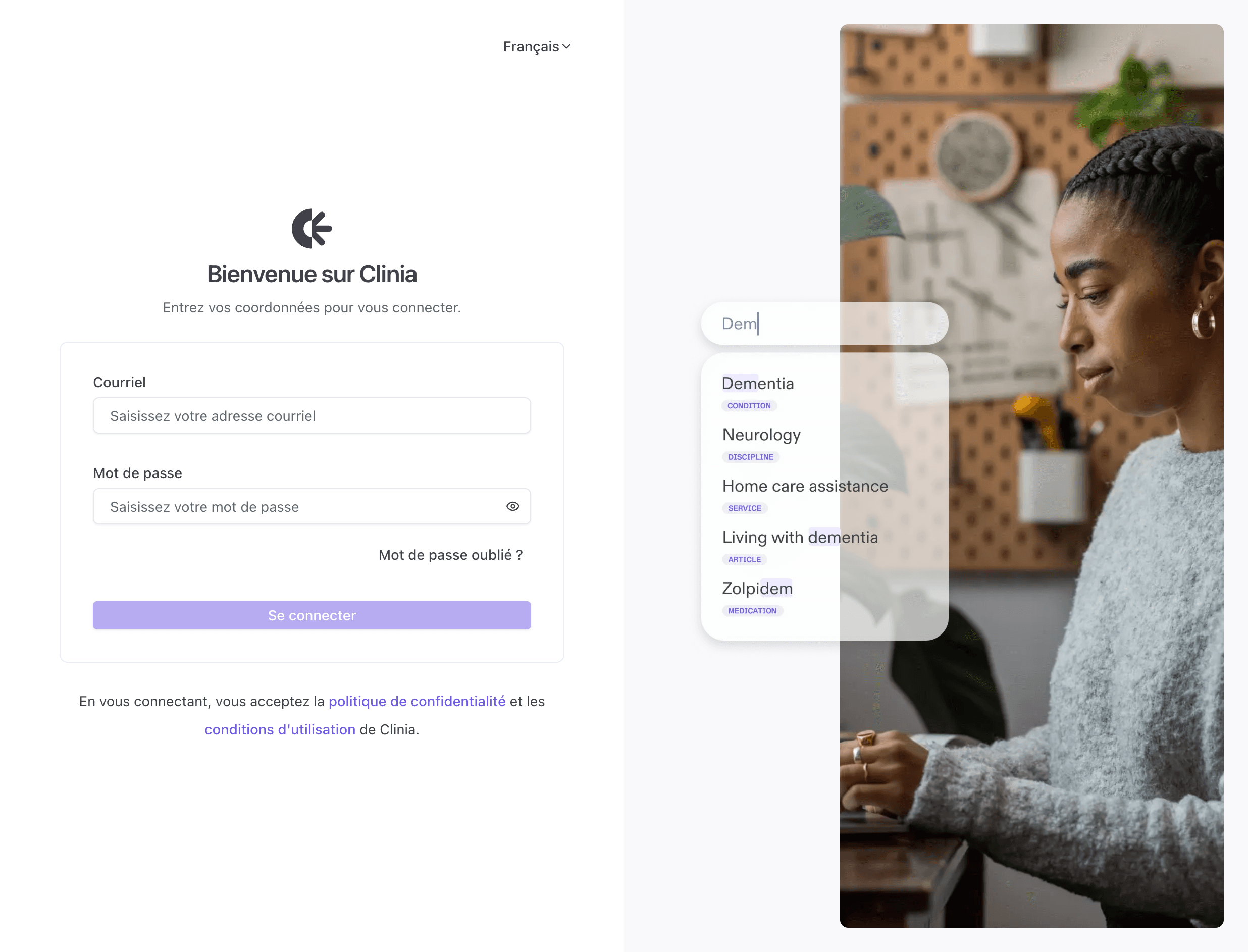 Se connecter sur auth.clinia.com