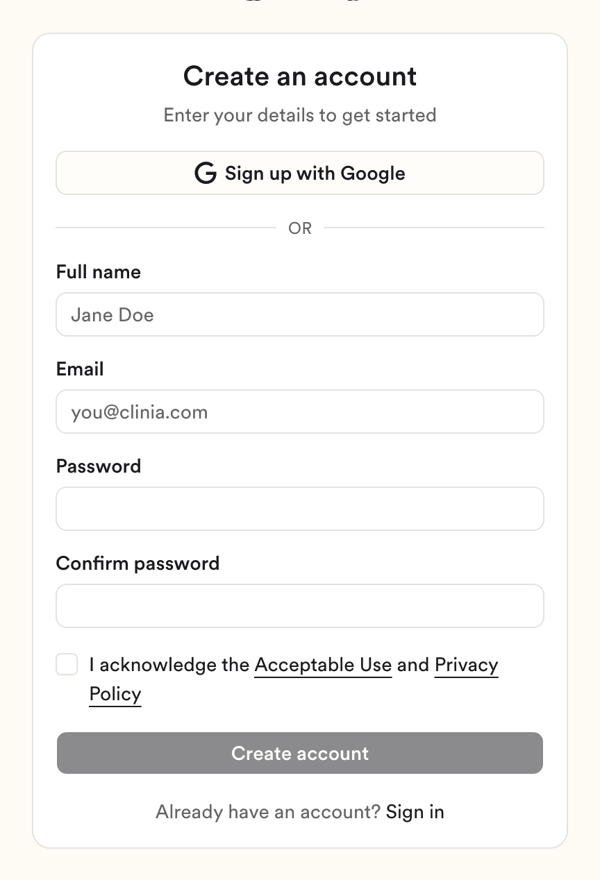 The Console sign-up page, with the Sign up with Google button above the form.